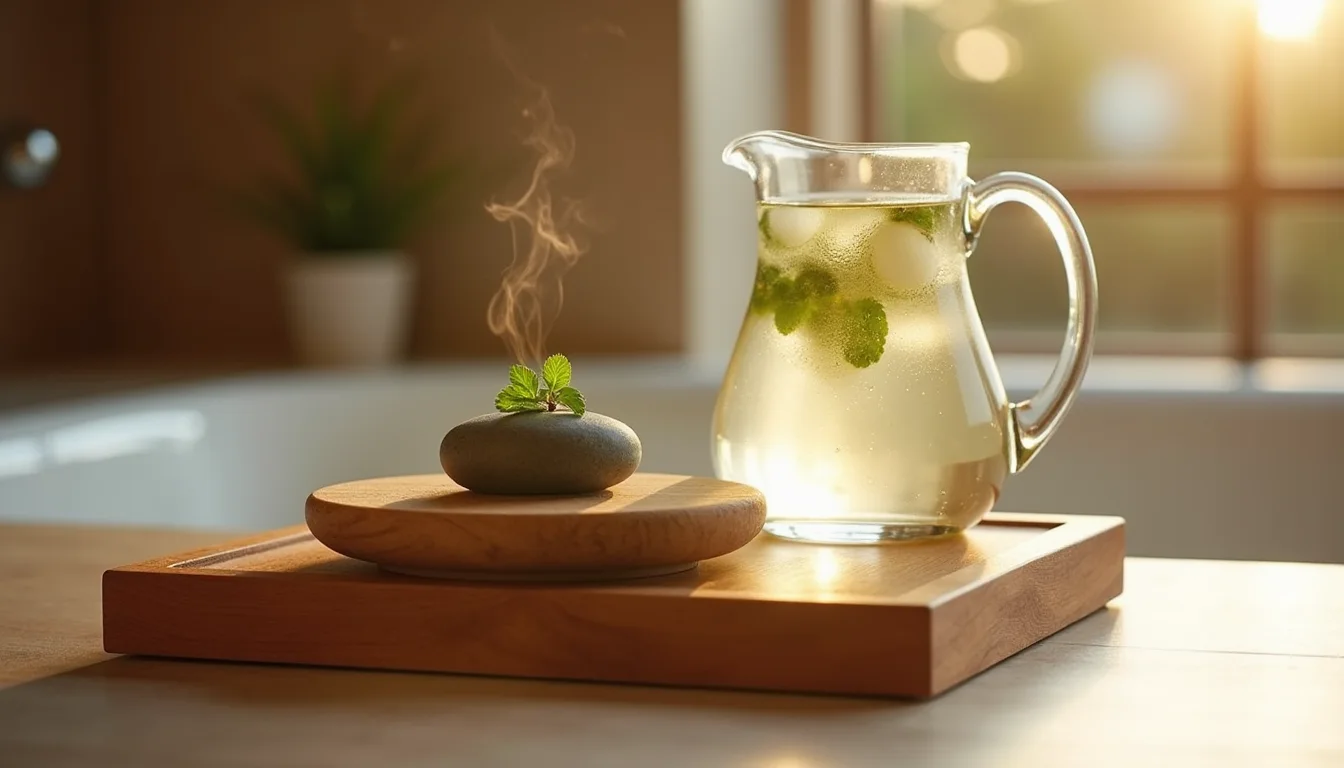 plateau de spa en teck avec diffuseur en ceramique et menthe a Dijon