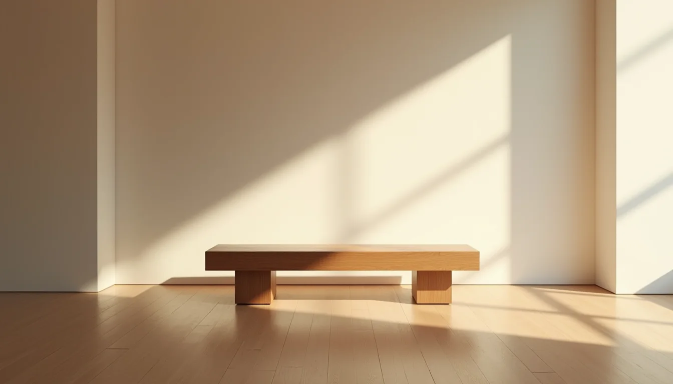 banc de musée en bois poli sous un mur de galerie doucement éclairé a Dijon